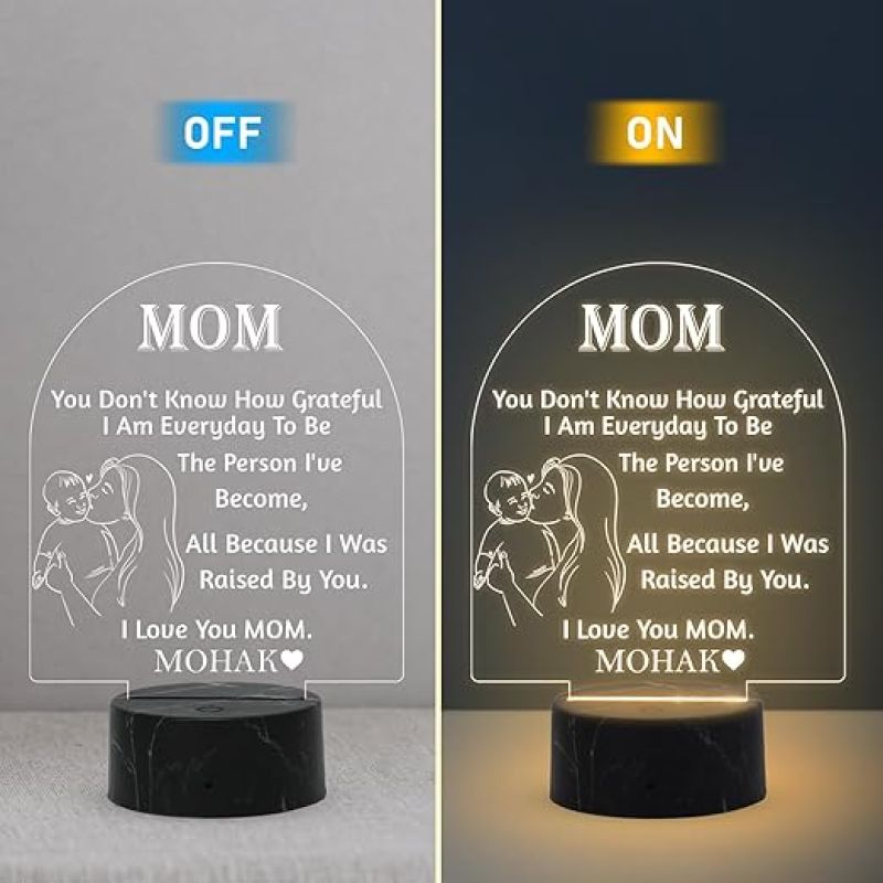 I Love You Mom Night Lamp with Warm White Light Customizable with name Mother Day Gift from Daughter Bedroom Living Room Decor