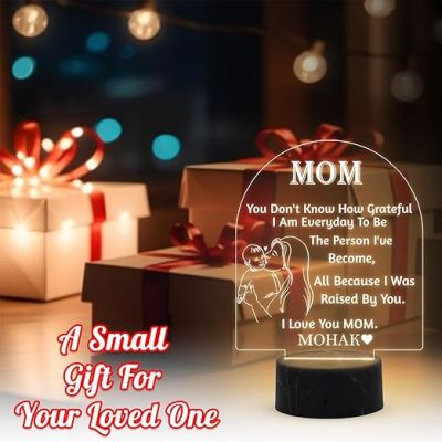I Love You Mom Night Lamp with Warm White Light Customizable with name Mother Day Gift from Daughter Bedroom Living Room Decor