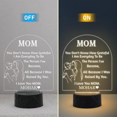 I Love You Mom Night Lamp with Warm White Light Customizable with name Mother Day Gift from Daughter Bedroom Living Room Decor