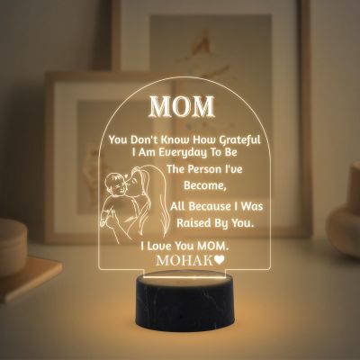 I Love You Mom Night Lamp with Warm White Light Customizable with name Mother Day Gift from Daughter Bedroom Living Room Decor