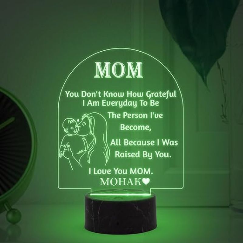 I Love You Mom Night Lamp with Multicolored Light Customizable with name Mother Day Gift from Daughter | Bedroom Living Room Decor
