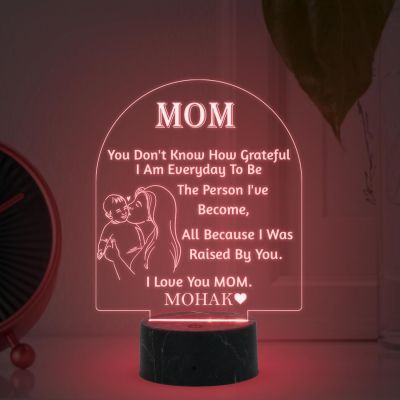 I Love You Mom Night Lamp with Multicolored Light Customizable with name Mother Day Gift from Daughter | Bedroom Living Room Decor