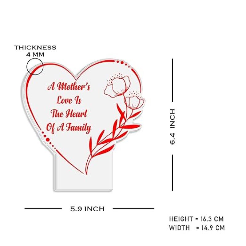 Heart Shape A Mothers Love is The Heart of A Family Engraved Night Lamp with Multicolored Light Best Gift for Mom