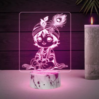 3D Illusion Lord Krishna Night Lamp with Multicolored Light Religious Gift Temple Pooja Room Decor