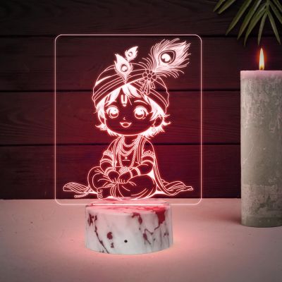 3D Illusion Lord Krishna Night Lamp with Multicolored Light Religious Gift Temple Pooja Room Decor