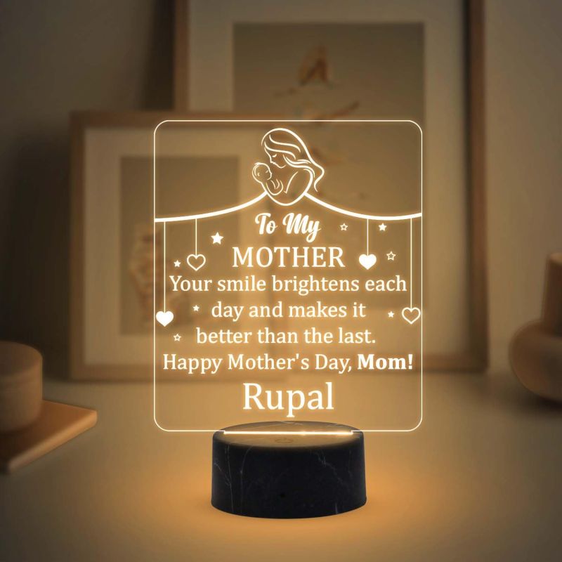 to My Mother Engraved Night Lamp with Warm White Light Customized with Name Mothers Day Gift Gift for Mom from Daughter Son Memorable Birthday Gift for Mom