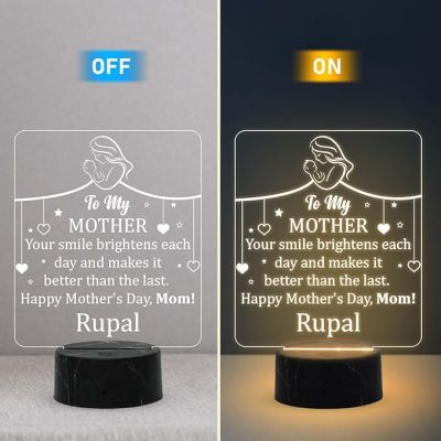 to My Mother Engraved Night Lamp with Warm White Light Customized with Name Mothers Day Gift Gift for Mom from Daughter Son Memorable Birthday Gift for Mom