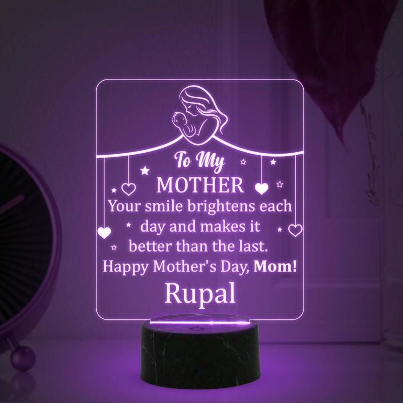 to My Mother Engraved Night Lamp with Multicolored Customized with Name Mothers Day Gift Gift for Mom from Daughter Son Memorable Birthday Gift for Mom