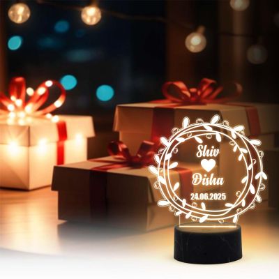 3D Illusion Couple Night Lamp with Warm White Light Customize with names & Date 1st Anniversary Gift for Couple Birthday Gift for Husband Wife
