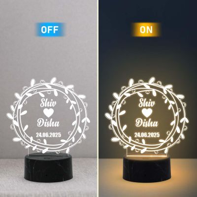3D Illusion Couple Night Lamp with Warm White Light Customize with names & Date 1st Anniversary Gift for Couple Birthday Gift for Husband Wife
