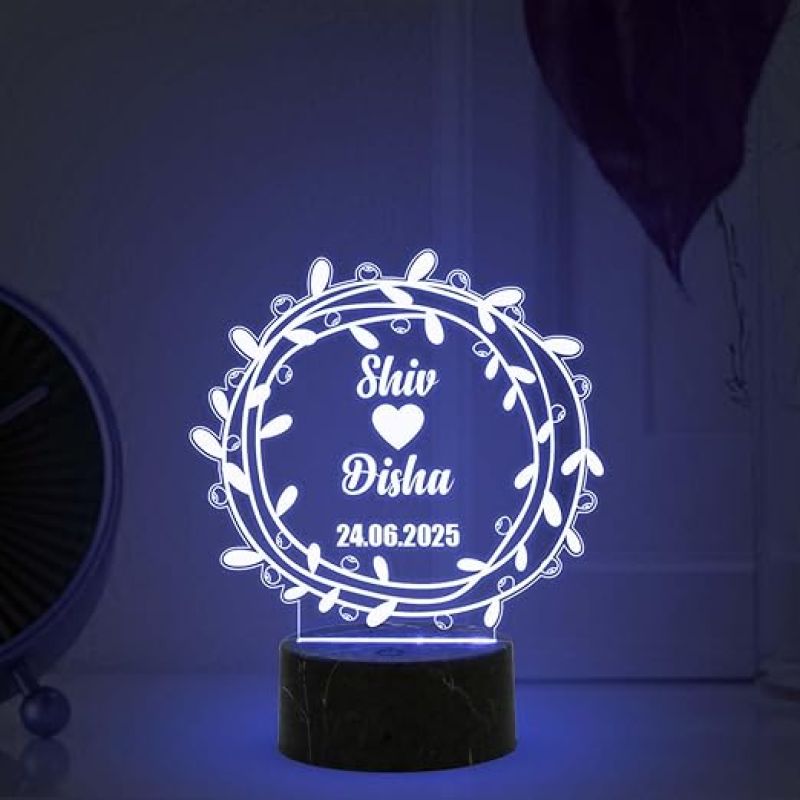3D Illusion Couple Night Lamp with Automatic Color Changing Light Customize with names & Date 1st Anniversary Gift for Couple Birthday Gift for Husband Wife