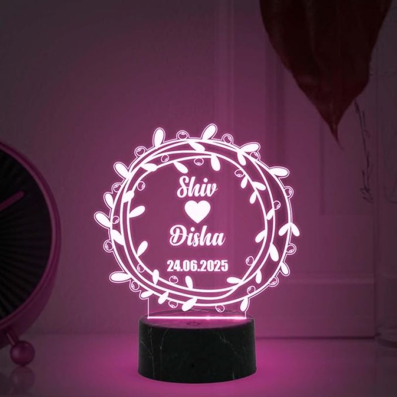 3D Illusion Couple Night Lamp with Automatic Color Changing Light Customize with names & Date 1st Anniversary Gift for Couple Birthday Gift for Husband Wife