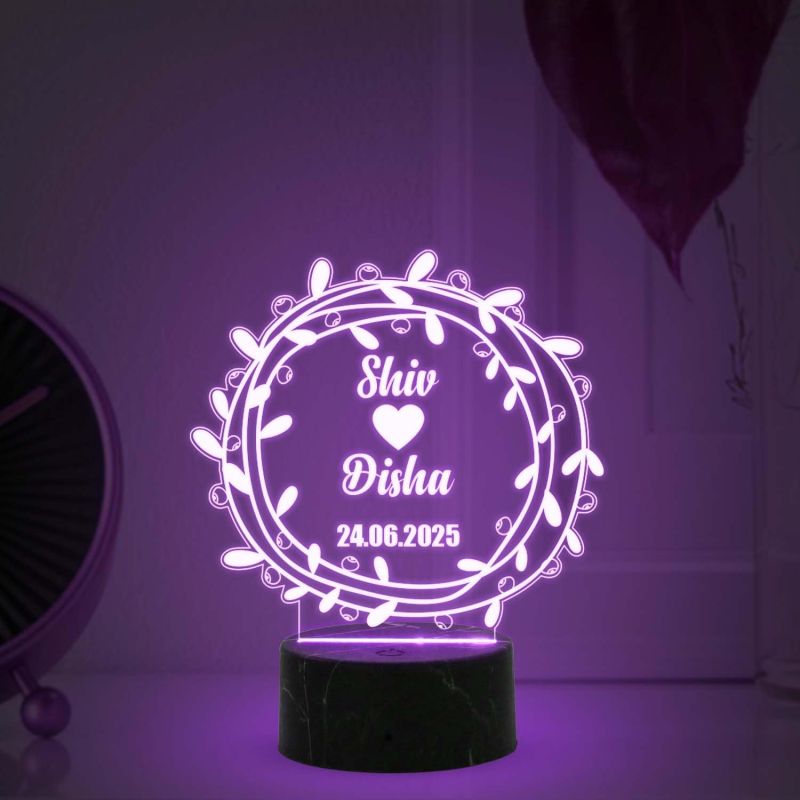 3D Illusion Couple Night Lamp with Automatic Color Changing Light Customize with names & Date 1st Anniversary Gift for Couple Birthday Gift for Husband Wife