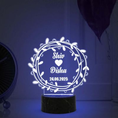 3D Illusion Couple Night Lamp with Automatic Color Changing Light Customize with names & Date 1st Anniversary Gift for Couple Birthday Gift for Husband Wife