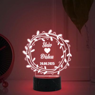 3D Illusion Couple Night Lamp with Automatic Color Changing Light Customize with names & Date 1st Anniversary Gift for Couple Birthday Gift for Husband Wife