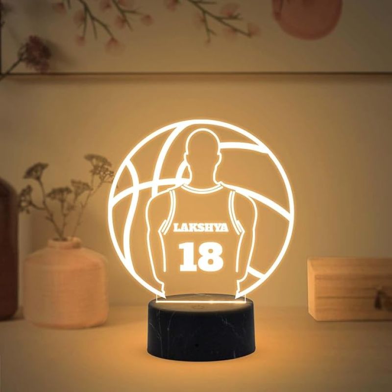 Basketball night lamp with Warm White Light Customized with Name  Birthday Gift for Basketball Lovers Gaming Room Decor Lamp