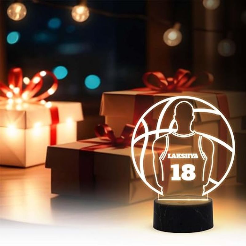 Basketball night lamp with Warm White Light Customized with Name  Birthday Gift for Basketball Lovers Gaming Room Decor Lamp
