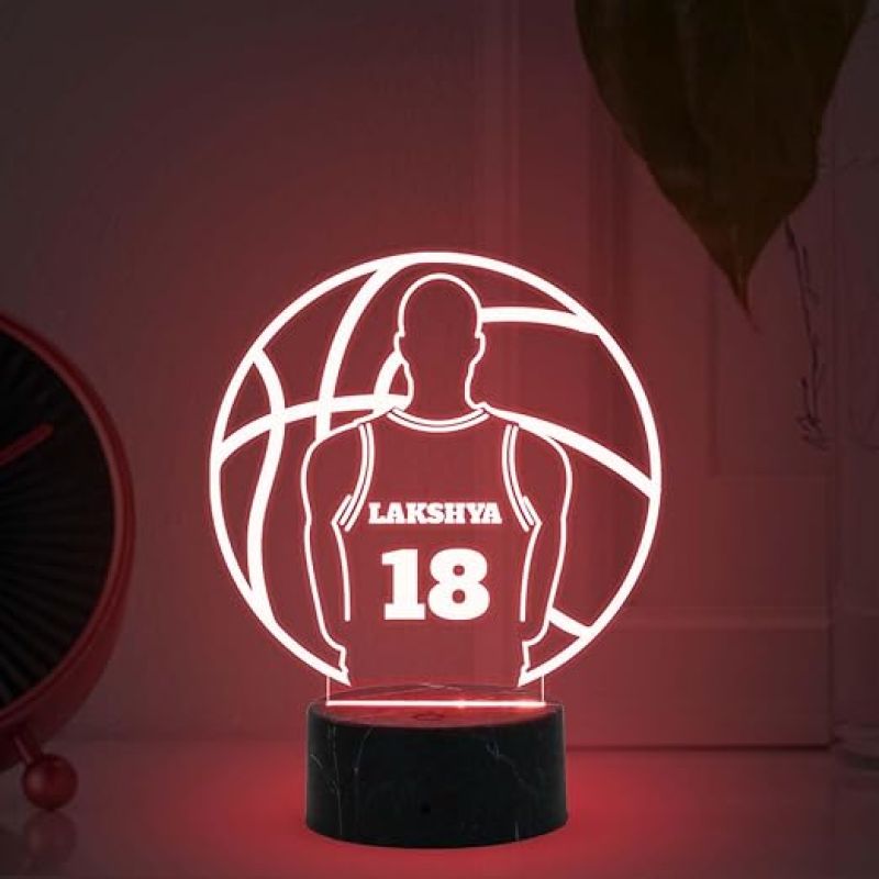Basketball night lamp with Multicolored Light Customized with Name Birthday Gift for Basketball Player & Love