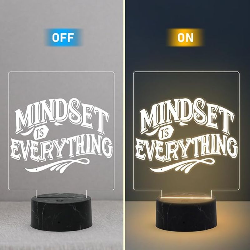3D Illusion Mindset is Everything Motivational Thought Engraved Night Lamp with Warm White Light Inspirational Lamp