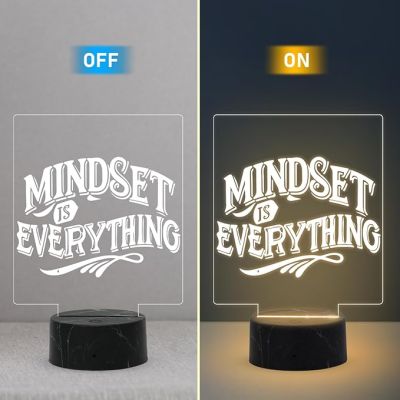 3D Illusion Mindset is Everything Motivational Thought Engraved Night Lamp with Warm White Light Inspirational Lamp
