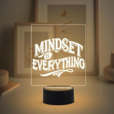 3D Illusion Mindset is Everything Motivational Thought Engraved Night Lamp with Warm White Light Inspirational Lamp