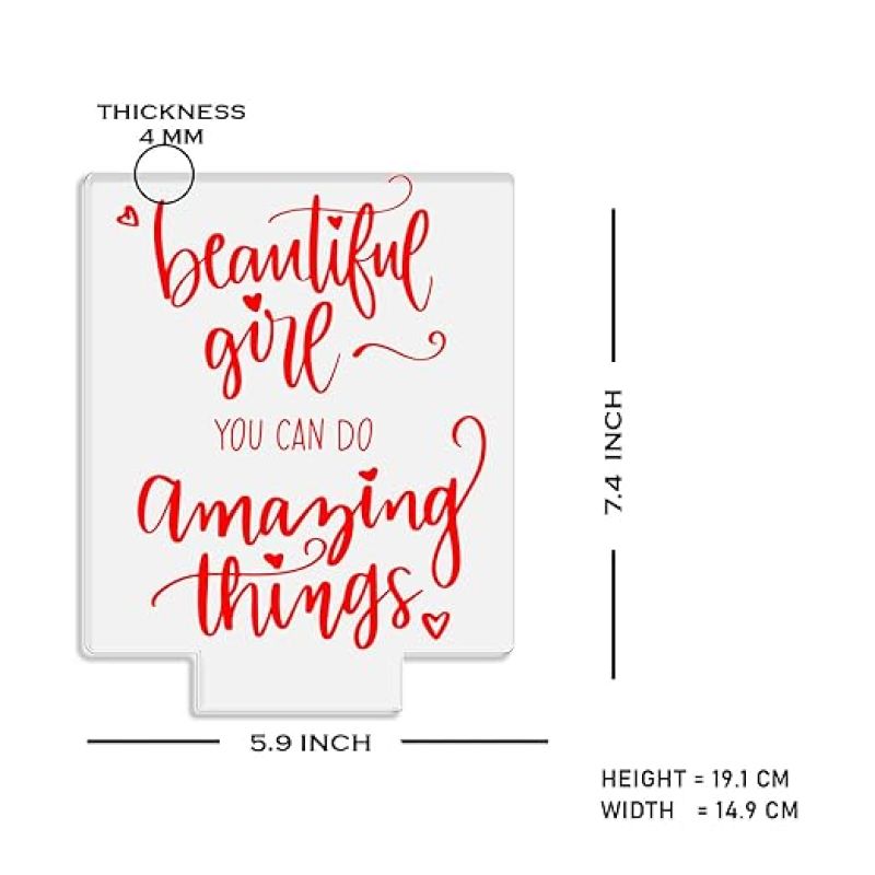Beautiful Girl You Can Do Amazing Thing Motivational Thought Engraved Night Lamp with Warm White Light Inspirational Lamp