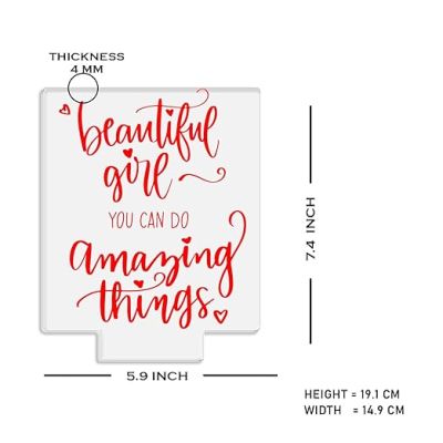 Beautiful Girl You Can Do Amazing Thing Motivational Thought Engraved Night Lamp with Warm White Light Inspirational Lamp