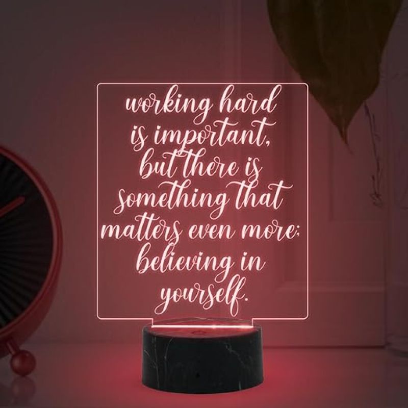 Working Hard is Important Motivational Thought Engraved Night Lamp with Automatic Color Changing Light | Inspirational Lamp