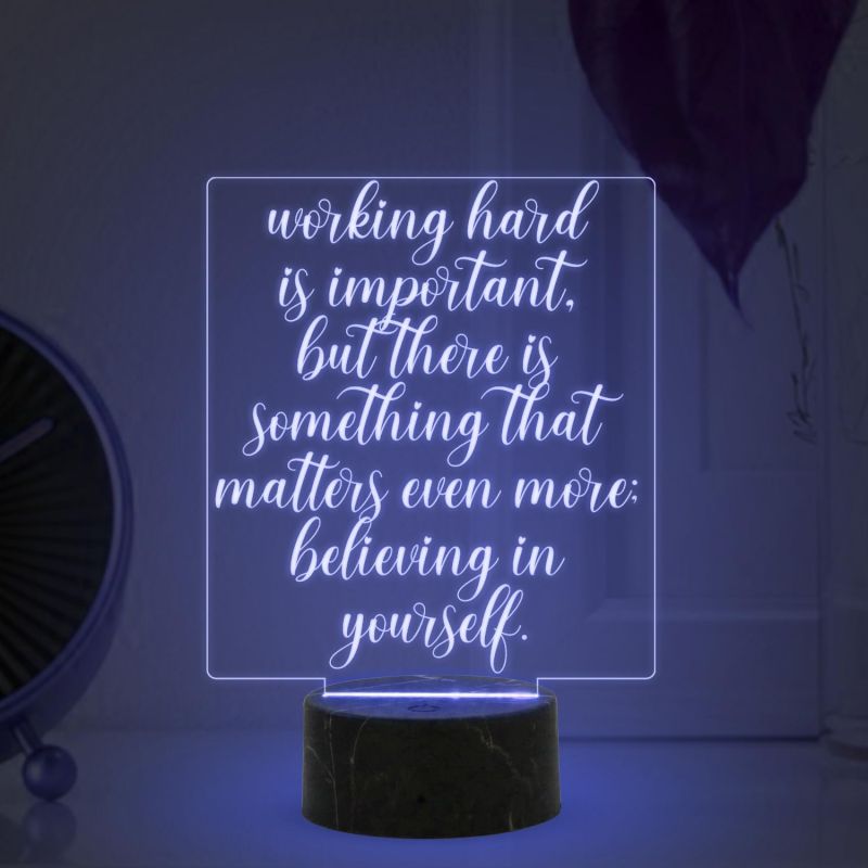 Working Hard is Important Motivational Thought Engraved Night Lamp with Automatic Color Changing Light | Inspirational Lamp