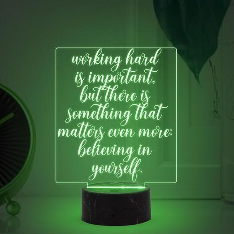 Working Hard is Important Motivational Thought Engraved Night Lamp with Automatic Color Changing Light | Inspirational Lamp
