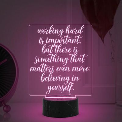 Working Hard is Important Motivational Thought Engraved Night Lamp with Automatic Color Changing Light | Inspirational Lamp