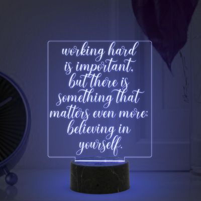 Working Hard is Important Motivational Thought Engraved Night Lamp with Automatic Color Changing Light | Inspirational Lamp