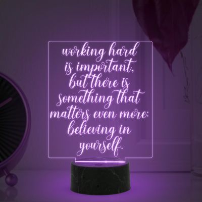 Working Hard is Important Motivational Thought Engraved Night Lamp with Automatic Color Changing Light | Inspirational Lamp