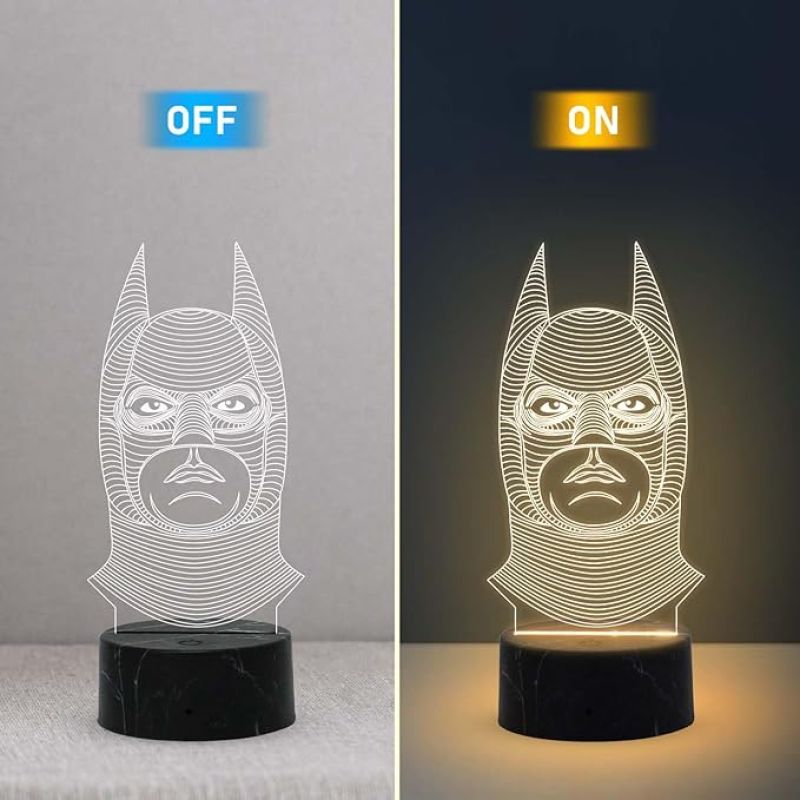 3D Illusion Batman Night Lamp with Warm White Light Birthday Gift for Marvel Fans Kids Room Decor Gift for Avengers Lovers
