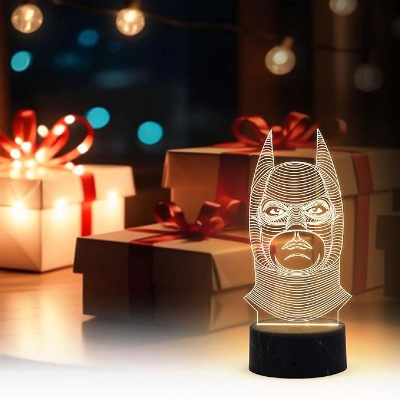 3D Illusion Batman Night Lamp with Warm White Light Birthday Gift for Marvel Fans Kids Room Decor Gift for Avengers Lovers