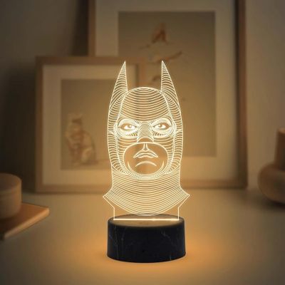 3D Illusion Batman Night Lamp with Warm White Light Birthday Gift for Marvel Fans Kids Room Decor Gift for Avengers Lovers
