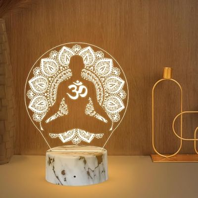 3D Illusion Om Symbol night lamp with Warm White Light Blessing Gift Temple, Meditation, Yoga, Home & Office Decor lamp