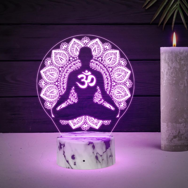 3D Illusion Om Symbol night lamp with Automatic Color Changing Light  Blessing Gift Temple, Meditation, Yoga, Home & Office Decor lamp