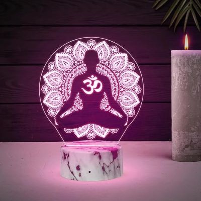 3D Illusion Om Symbol night lamp with Automatic Color Changing Light  Blessing Gift Temple, Meditation, Yoga, Home & Office Decor lamp