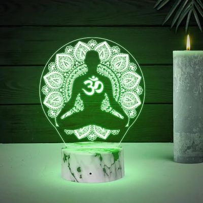 3D Illusion Om Symbol night lamp with Automatic Color Changing Light  Blessing Gift Temple, Meditation, Yoga, Home & Office Decor lamp