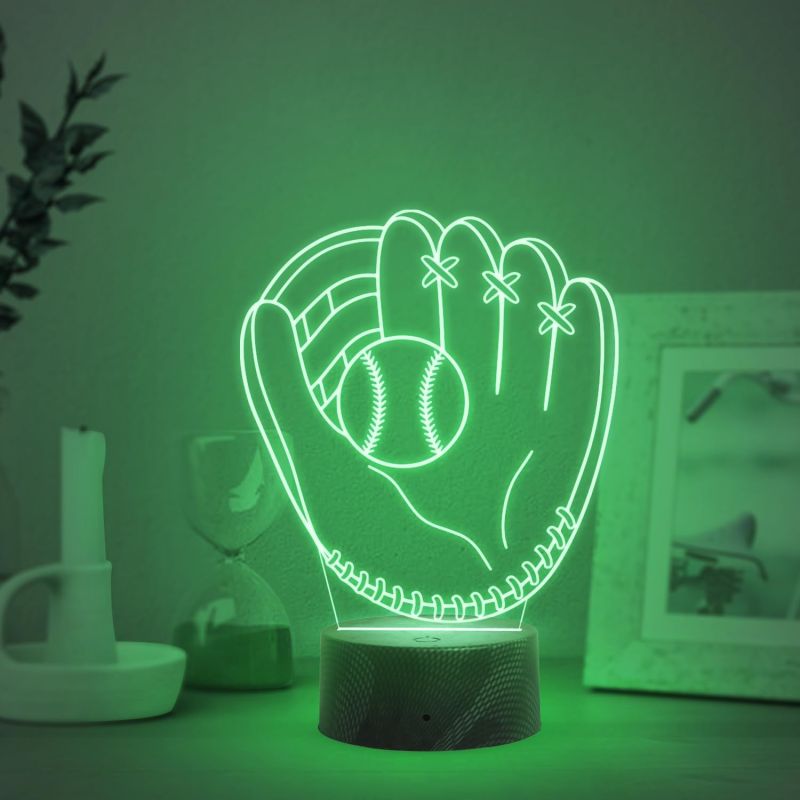 3D Illusion Baseball Glove night lamp with Automatic Color Changing Light Birthday Gift for baseballer Men Women Girl Boy Gift for Baseball Player