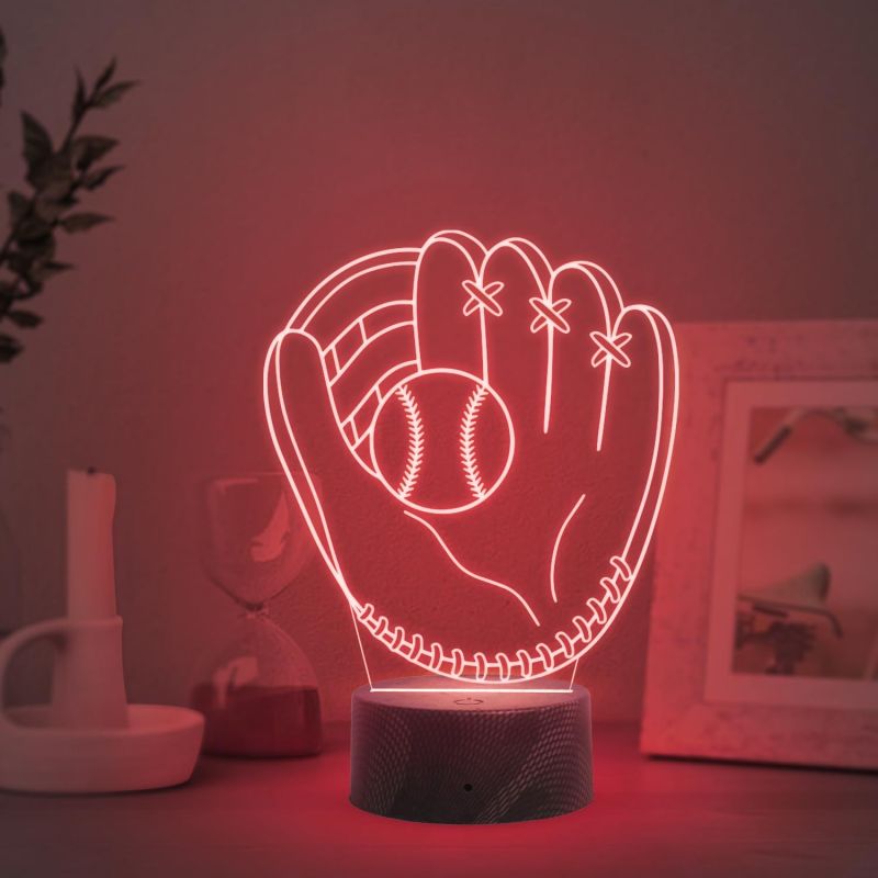 3D Illusion Baseball Glove night lamp with Automatic Color Changing Light Birthday Gift for baseballer Men Women Girl Boy Gift for Baseball Player