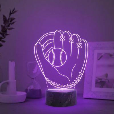 3D Illusion Baseball Glove night lamp with Automatic Color Changing Light Birthday Gift for baseballer Men Women Girl Boy Gift for Baseball Player