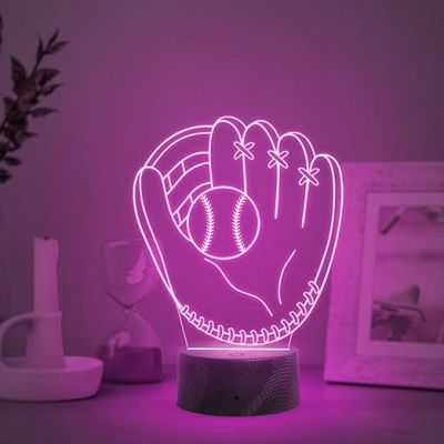3D Illusion Baseball Glove night lamp with Automatic Color Changing Light Birthday Gift for baseballer Men Women Girl Boy Gift for Baseball Player