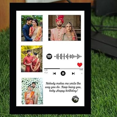 Personalized Spotify Song Couple Wedding Photo Frame Customized Your Photo & Song Barcode Scannable Spotify Code Gift For Anniversary Birthday Gift for Music Lover