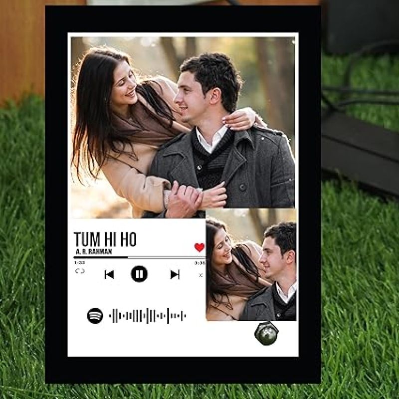 Personalized Spotify Song Couple Photo Frame Customized Your Photo & Song Barcode Scannable Spotify Code Gift For Anniversary Birthday Music Lover Gift