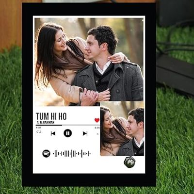Personalized Spotify Song Couple Photo Frame Customized Your Photo & Song Barcode Scannable Spotify Code Gift For Anniversary Birthday Music Lover Gift