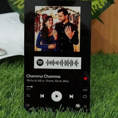 Personalized Spotify Song Engagement Couple Photo Frame Customized Your Photo & Song Barcode Scannable Spotify Code engagement &Anniversary Gift For Husband Wife
