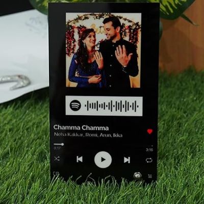 Personalized Spotify Song Engagement Couple Photo Frame Customized Your Photo & Song Barcode Scannable Spotify Code engagement &Anniversary Gift For Husband Wife