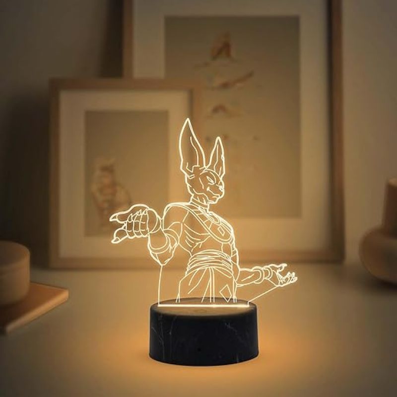 3D Illusion Anime Beerus Dragon Ball night lamp with Warm White Light Birthday Gift for Kids, Anime Lover & Home Decor